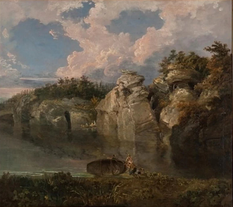 Vista di Plompton Rocks, con una barca capovolta in primo piano, circa 1798 - Harewood House